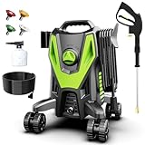 DECOKTOOL Electric Pressure Washer- 1100 PSI Electric Power Washer with 4 Anti-Tipping Wheels, 4 Different Nozzles, Soap Cannon for Car, Garden, Yard, House, Green